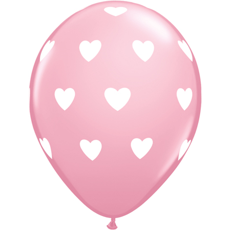 Latexballonger Rosa m vita hjärtan 6-pack 