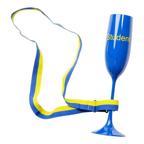 Champagneglas student med blå-gult Band