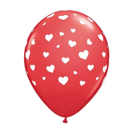 Latexballonger Röda m vita hjärtan, 6-pack