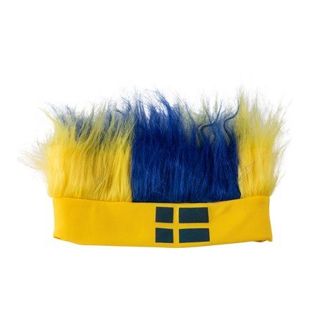 Pannband med plyschhår i blå-gult